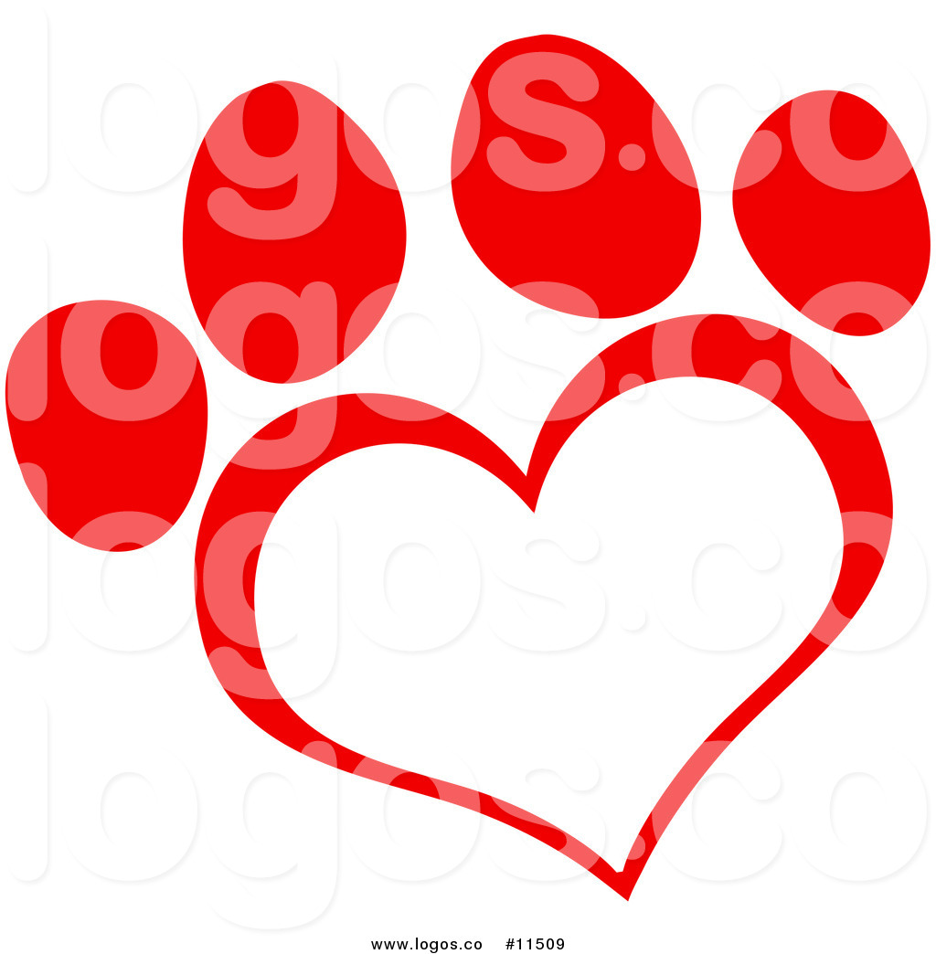 Royalty Free Clip Art Vector Logo of a Red Heart Shaped Paw.