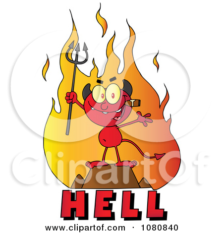 Clipart Little Devil Smoking A Cigar Over The Word HELL.