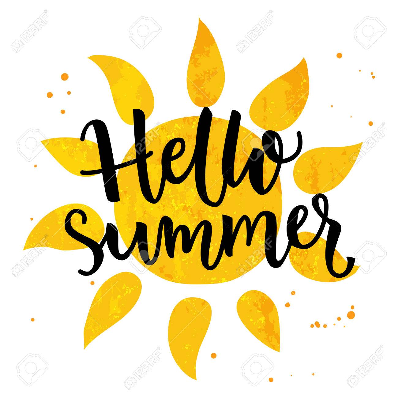 Hello summer banner. Typography poster with sun and lettering.