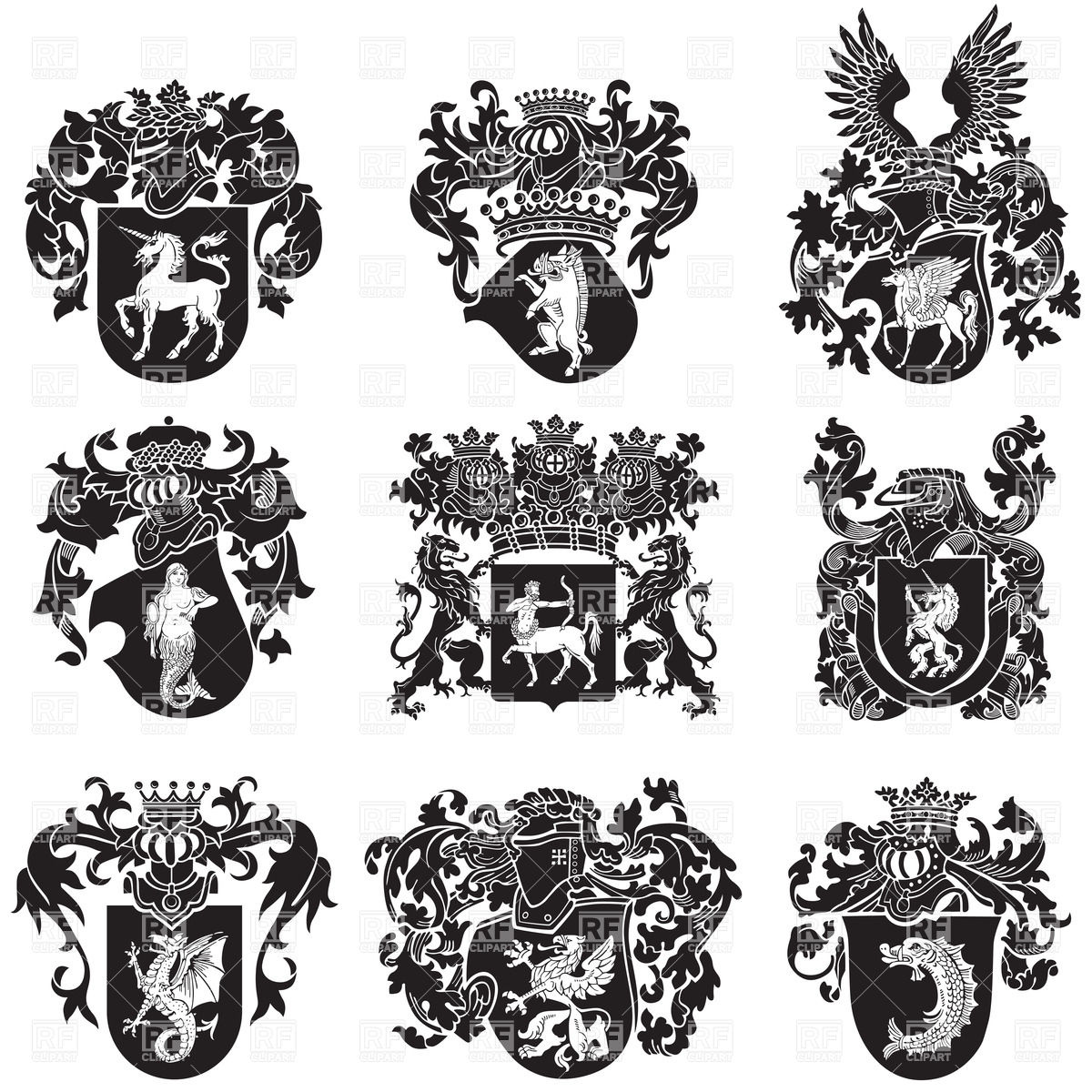 Black medieval heraldic emblems Stock Vector Image.