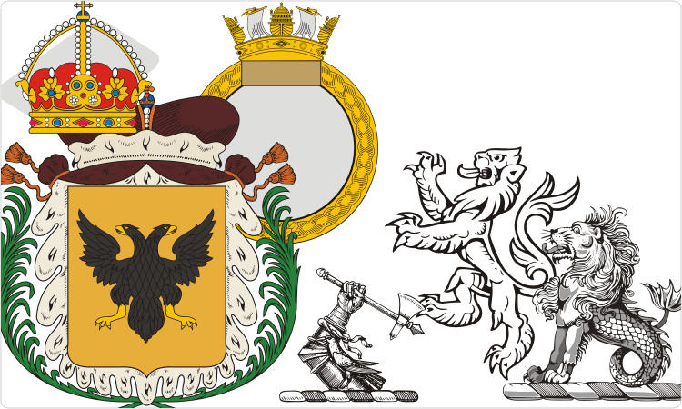 Heraldry clipart (shields, crowns, crests, etc.).
