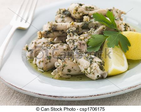 Stock Images of Frogs Legs Fried in Garlic and Herb Butter with.
