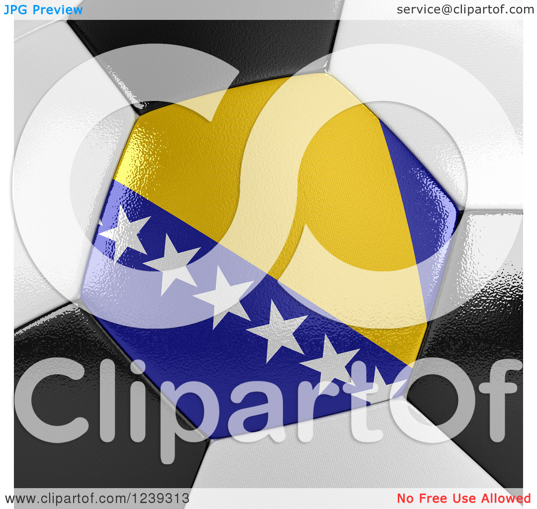 Clipart of a 3d Close up of a Bosnia Herzegovina Flag on a Soccer.