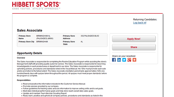 Hibbett Sports Job Application.