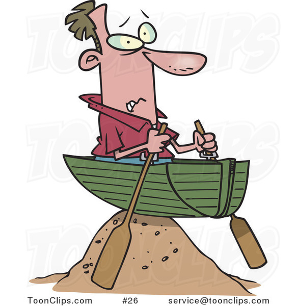Cartoon Guy in a Boat on a Sandy Hill, Left High and Dry #26 by.