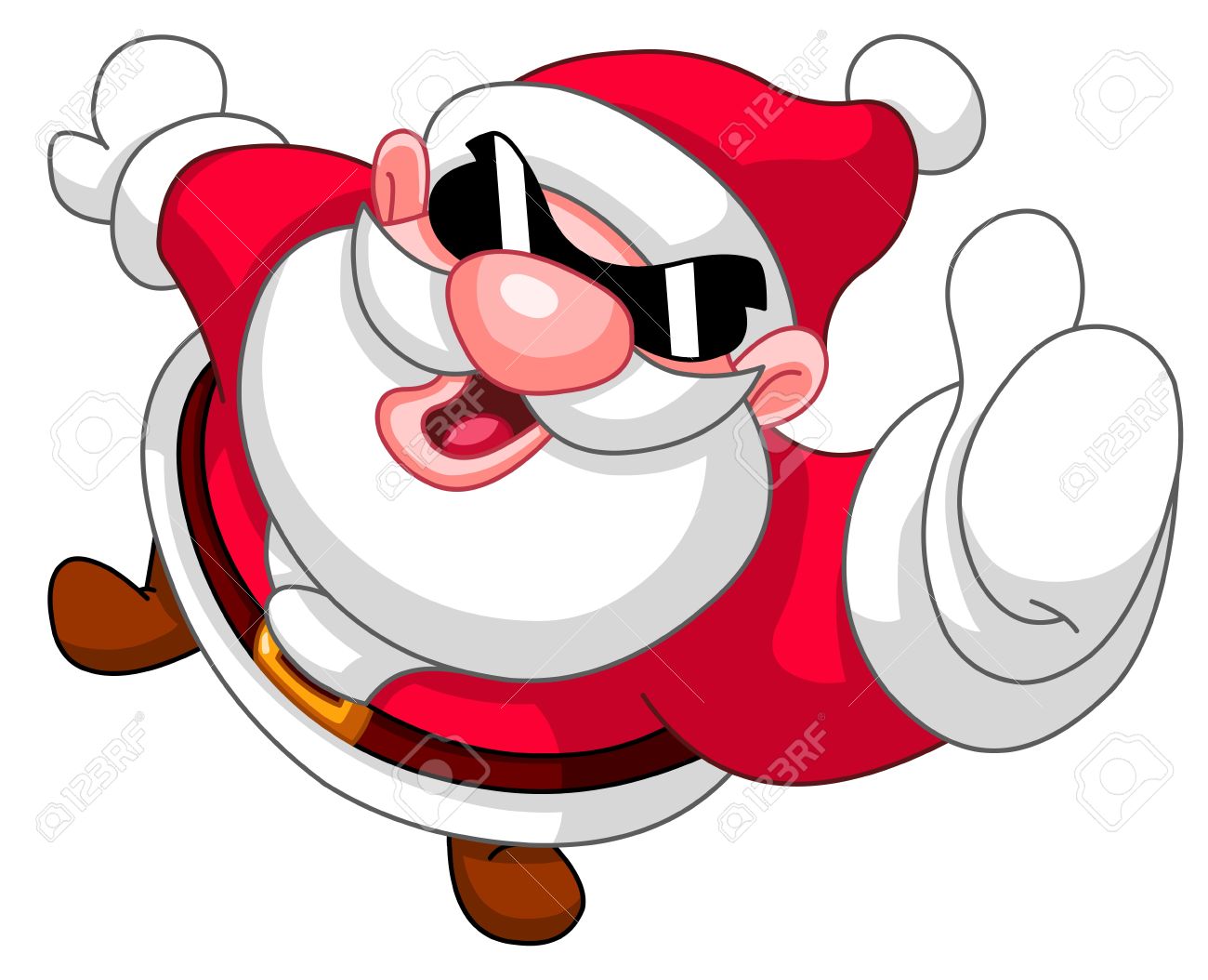 High Angle View Of Santa Claus In Sunglasses Showing Thumb Up.