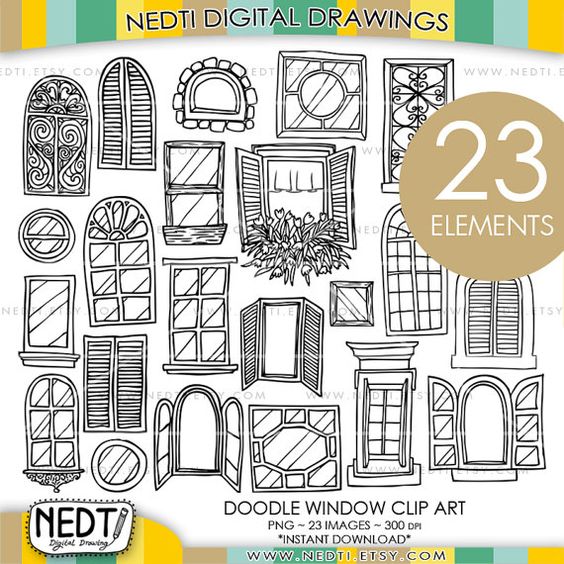 Windows Doodle Clip Art, Window Clipart, Digital Images, PNG, High.