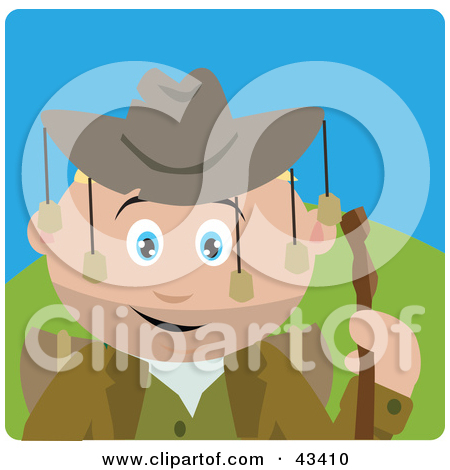Clipart Illustration of a Hispanic Boy Wearing An Aussie Hat And.