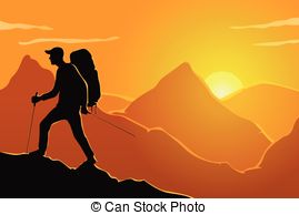 Traveler man hiking over mountain background outdoor.