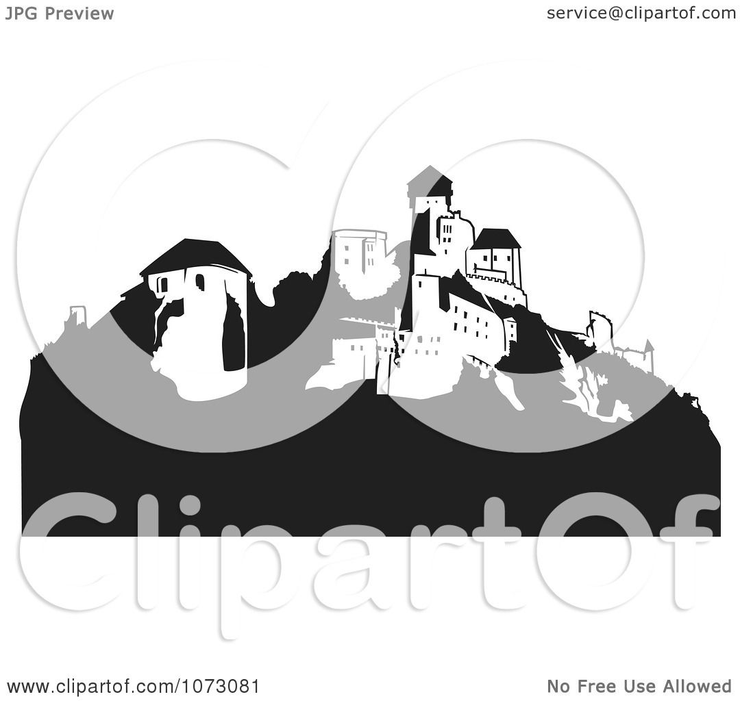 Clipart Black And White Hillside Castle.