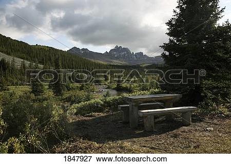 Picture of Jasper National Park, Alberta, Canada; Picnic table.