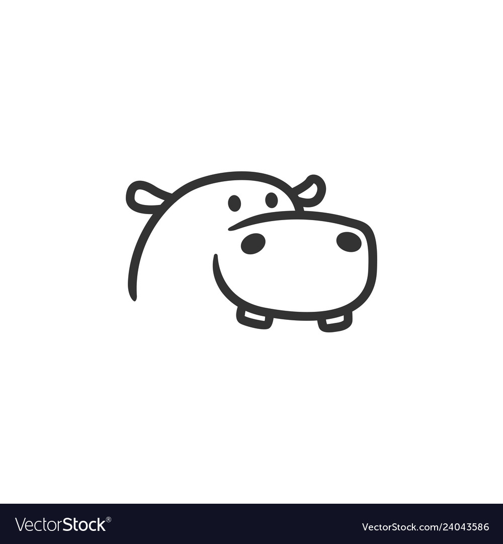Hippo logo line outline mascot character.