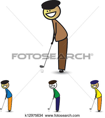 Clipart of Illustration of young boy(kid) holding club playing.