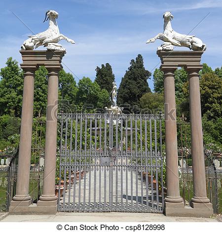 Pictures of historic gate in garden.