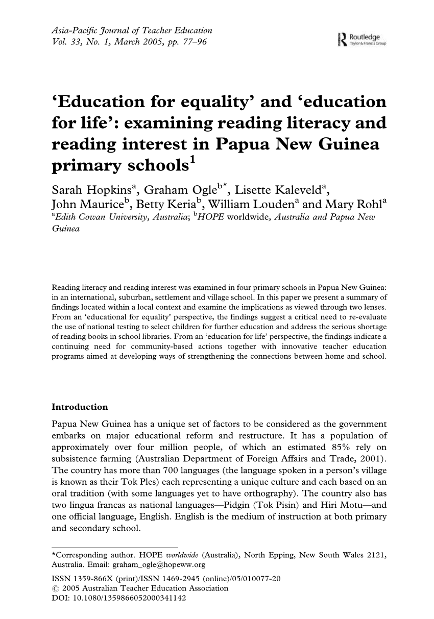 PDF) 'Education for equality' and 'education for life': examining.