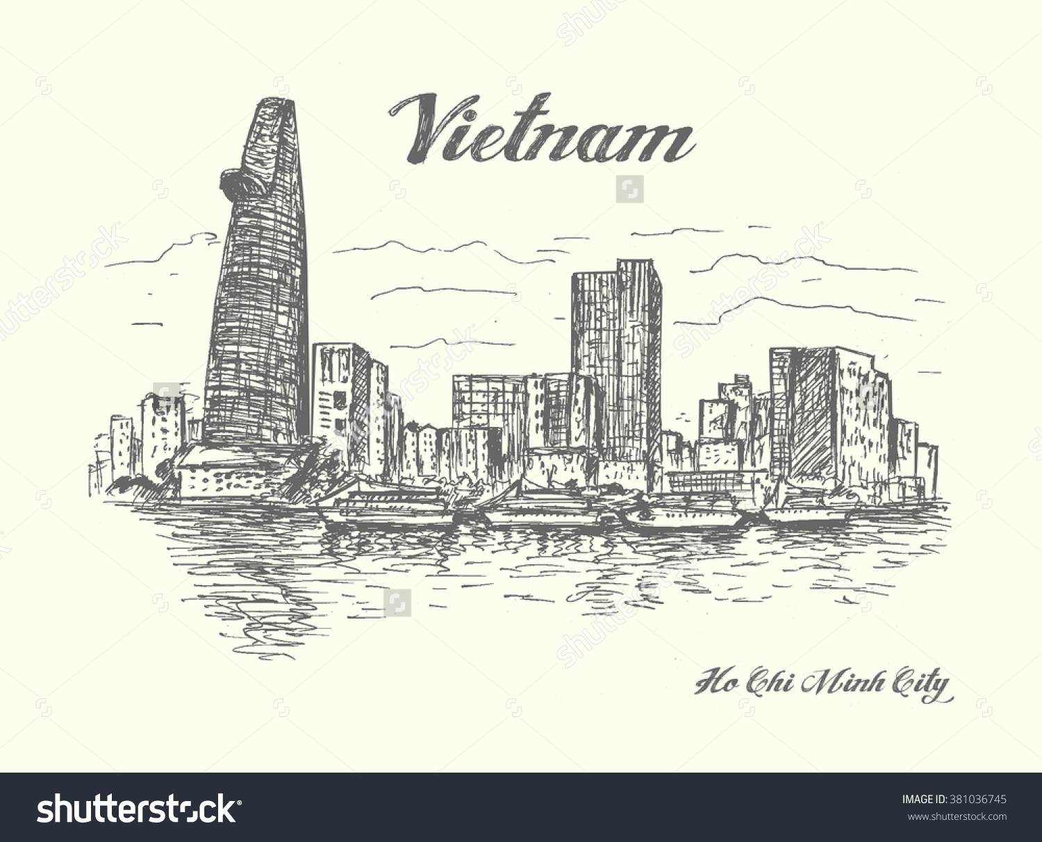 Vietnam Ho Chi Minh City Sketched Stock Vector 381036745.