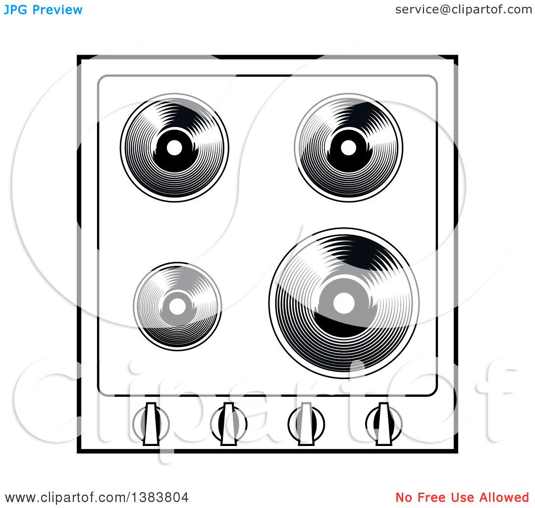 Clipart of a Black and White Kitchen Stove Hob Cook Top.