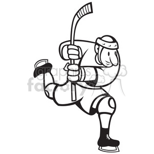 black and white hockey player running clipart. Royalty.