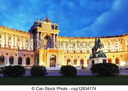 Stock Illustrations of Vienna Hofburg Imperial Palace at night.
