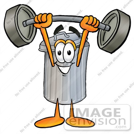 Clip Art Graphic of a Metal Trash Can Cartoon Character Holding a.
