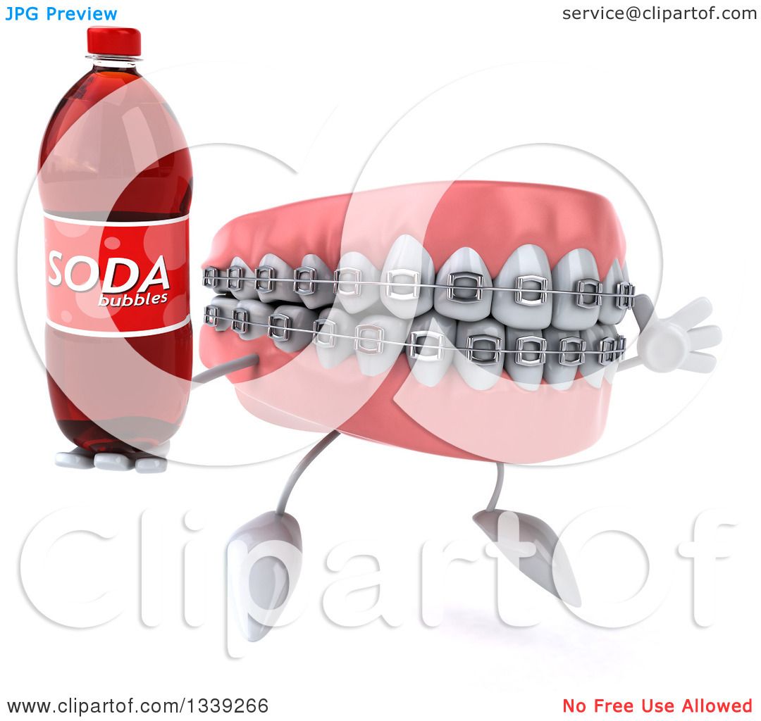Clipart of a 3d Metal Mouth Teeth Mascot with Braces Facing.