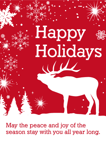 White Reindeer Happy Holidays Card.