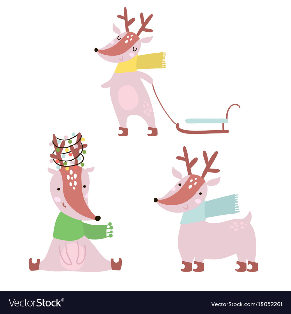Cartoon winter deers set holiday clipart cute.