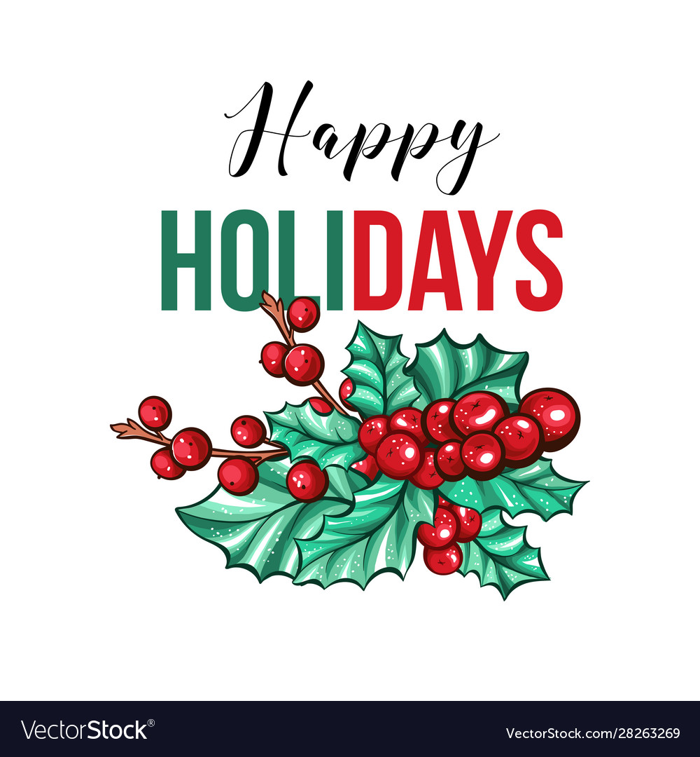 Happy holidays gift card template with holly.