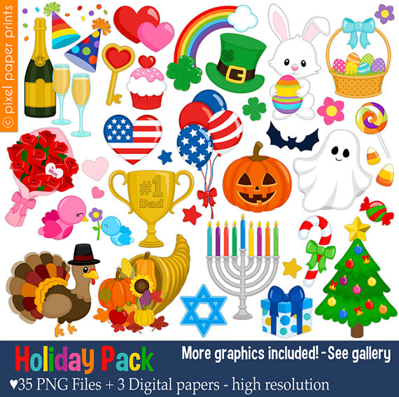 Holiday Pack Clip art set Holiday clipart by pixelpaperprints.
