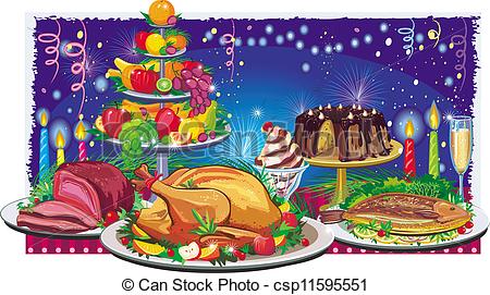 Clipart Vector of Holiday dinner csp11595551.