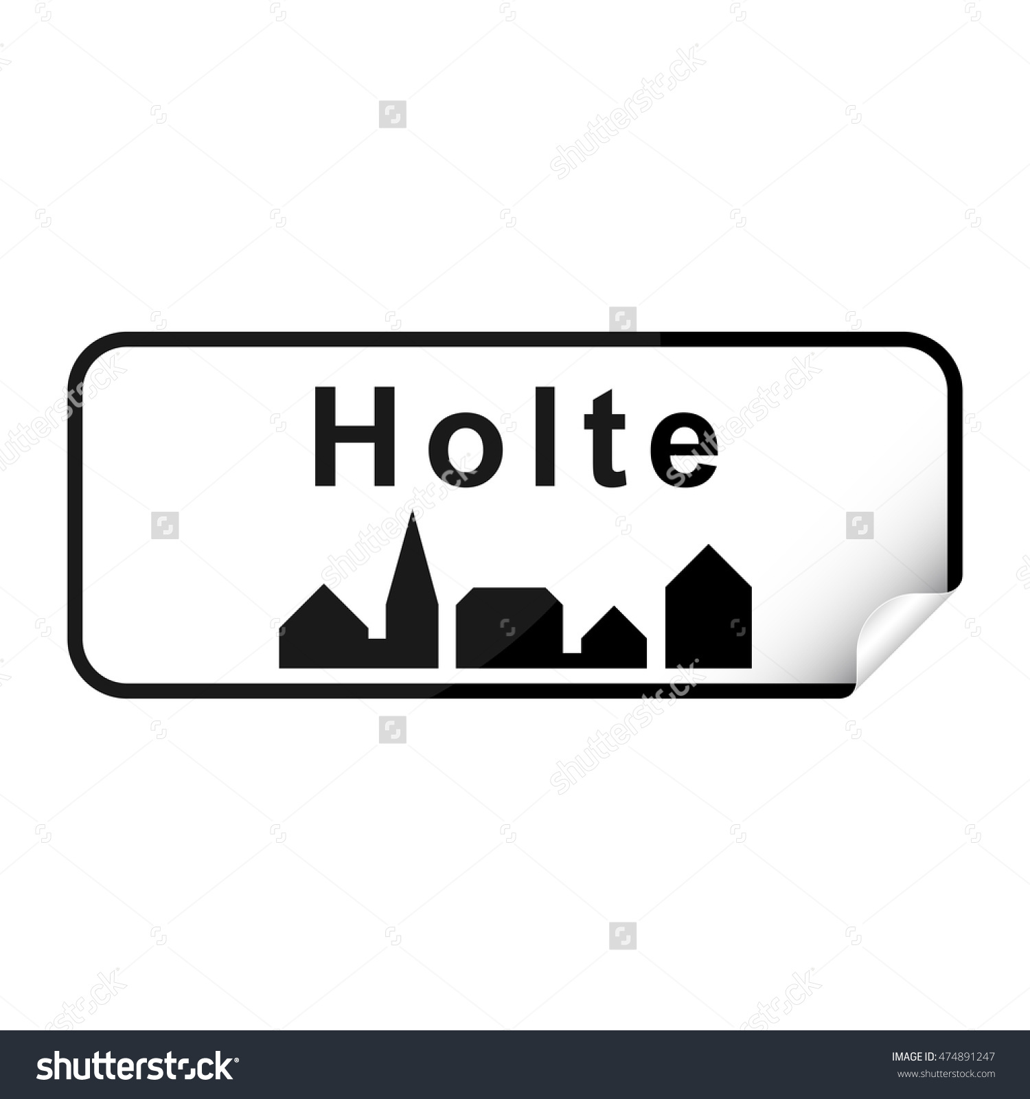 Danish City Sign Sticker Holte With Curly Corner. Stock Vector.