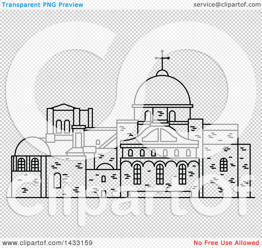 Clipart of a Black and White Line Drawing Styled Israel Landmark.
