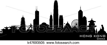 Hong Kong China city skyline vector silhouette Clipart.