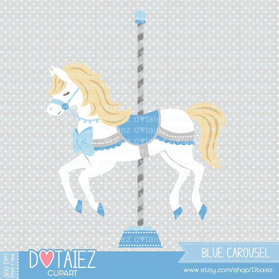 Carousel clipart, BLUE Carousel, baby carousel, cute horse.