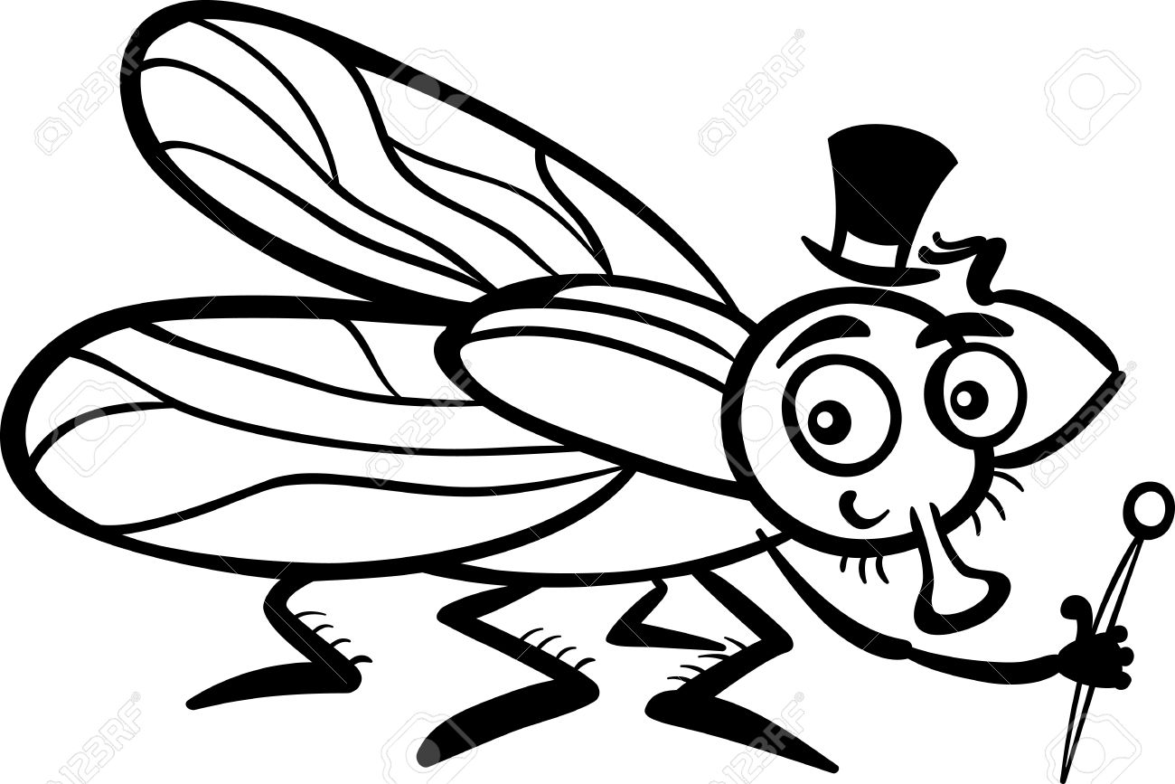 Black and White Cartoon Illustration of Funny Fly or Housefly...