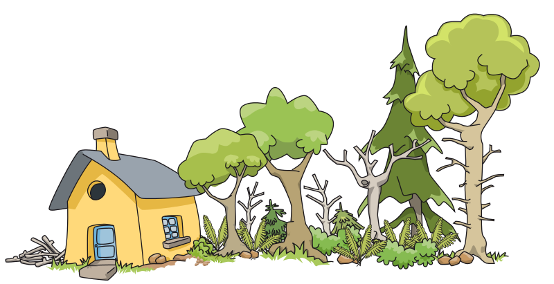 House in woods clipart.