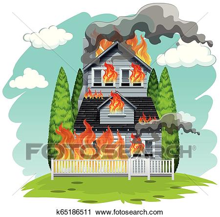 A house on fire Clipart.