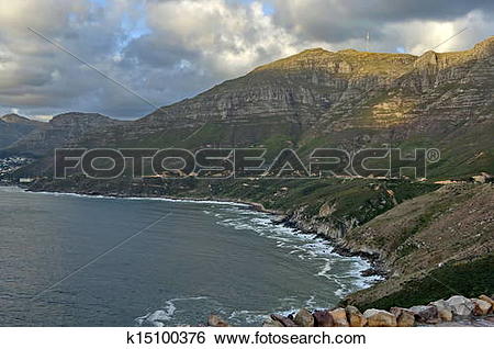 Stock Images of Sunset over the Hout bay coastline k15100376.