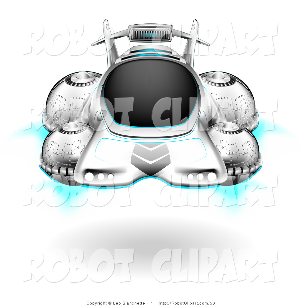 Clipart of a Futuristic Hover Car Floating Above the Ground by Leo.