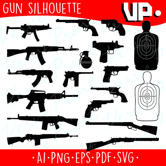 Gun Silhouette Svg, Ai, Eps, Pdf Cutting file, Gun vector clipart.