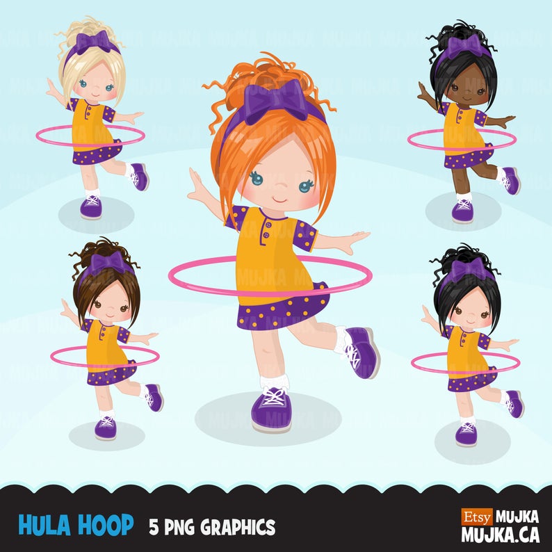 Hula hoop girls Clipart. Outdoors activity, hula hoop graphics  illustration, Commercial use clip art, sports.