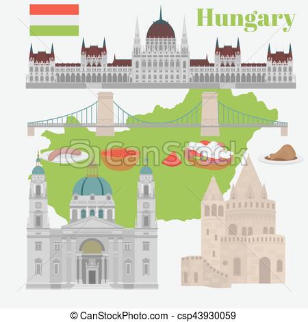 Clipart Vector of Hungarian City sights in Budapest. Hungary.