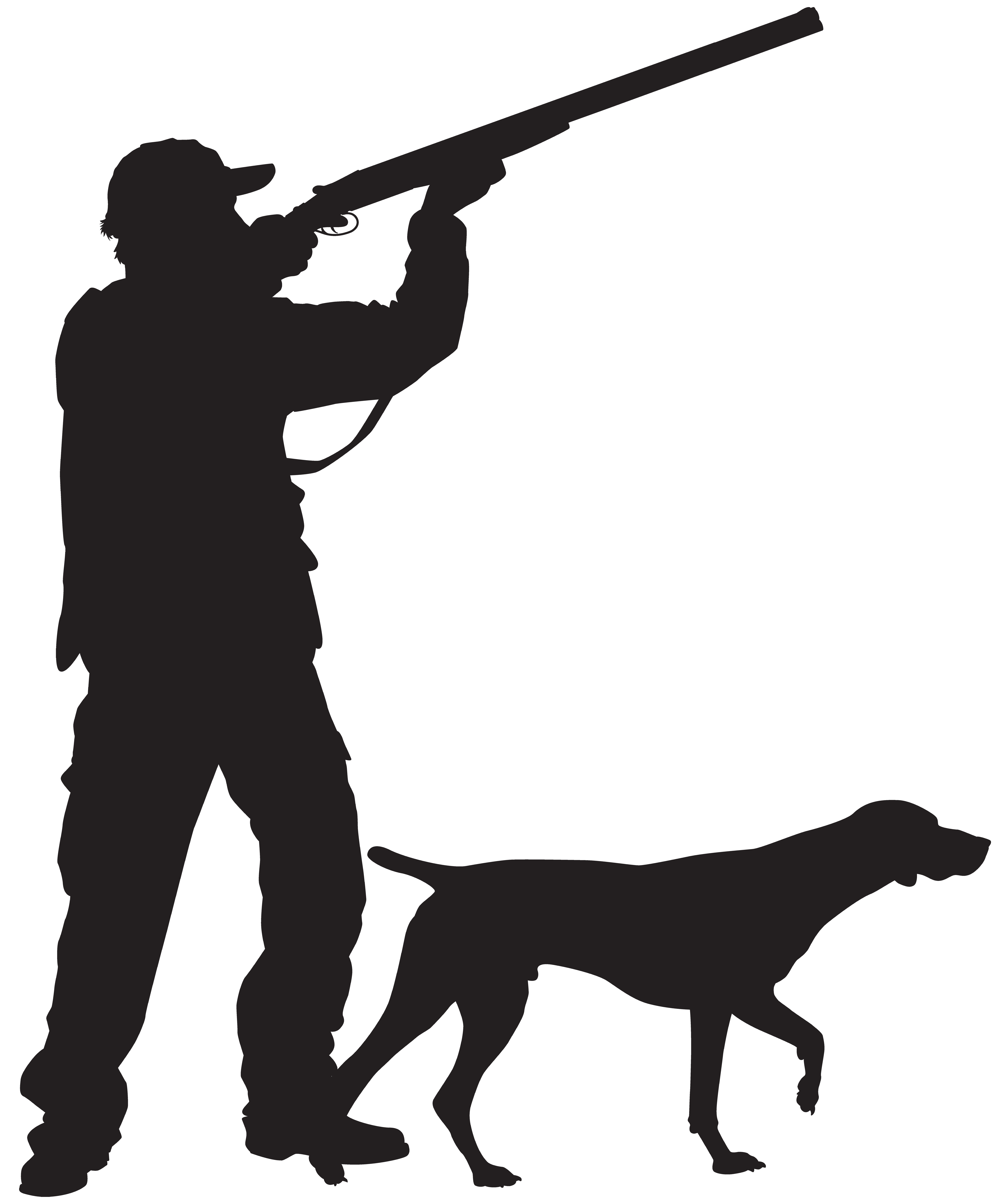 Hunter with Dog Silhouette PNG Clip Art Image.