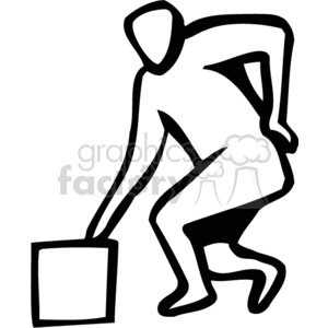 A Black and White Person Setting Something Heavy Down with a hurt Back  clipart. Royalty.