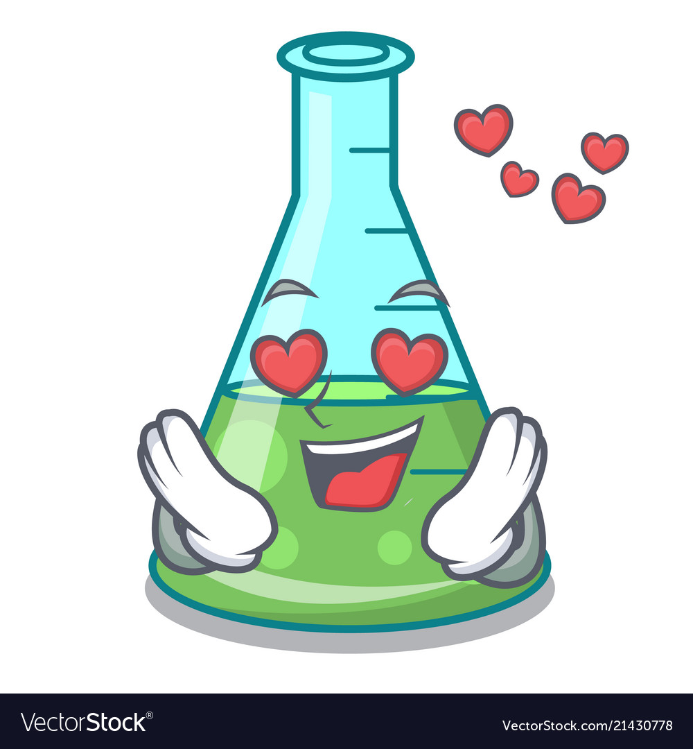 In love science beaker mascot cartoon.