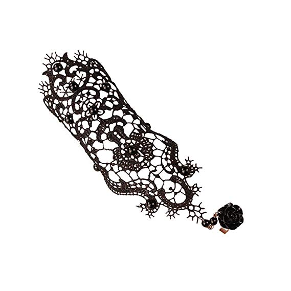 Qrettie Black Lace Bracelet for Halloween Punk Steampunk Wedding Bridal  Bracelet Ring Women Gothic Lace Bracelets Halloween Wristband Bride Gloves.