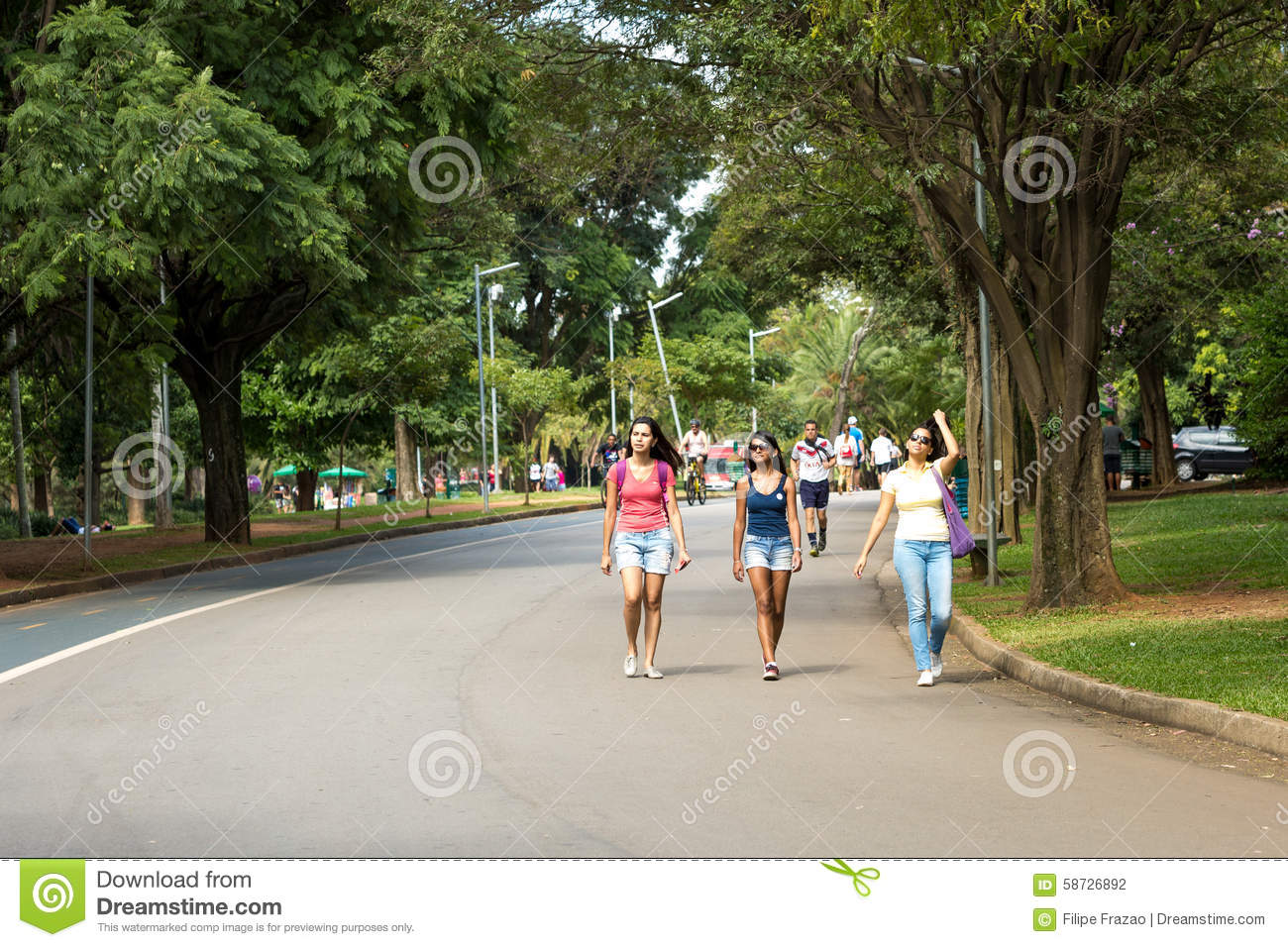 People Enjoy A Hot Day In Ibirapuera Park In Sao Paulo, Brazil.