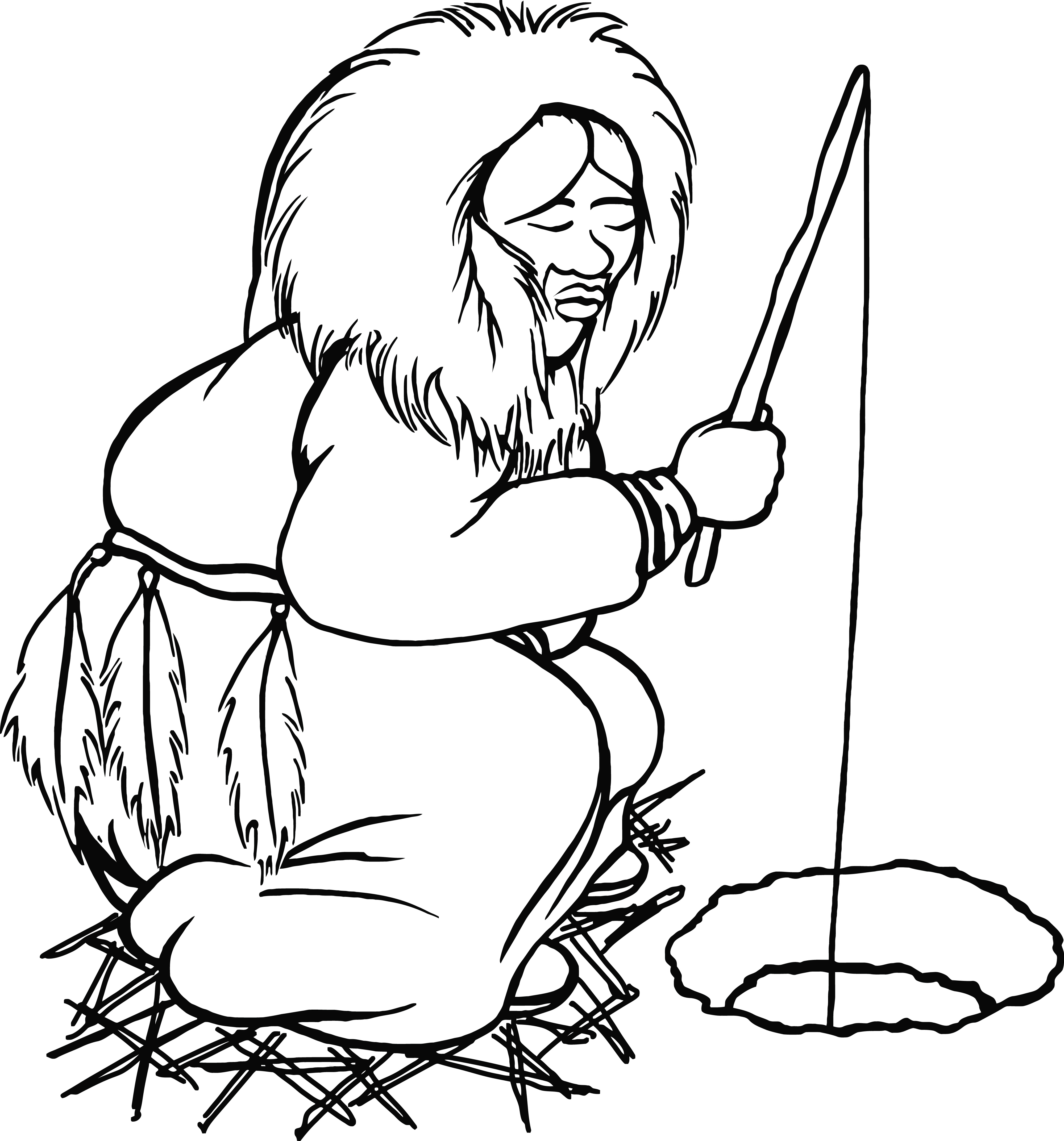 Free Clipart Of An ice fishing eskimo.