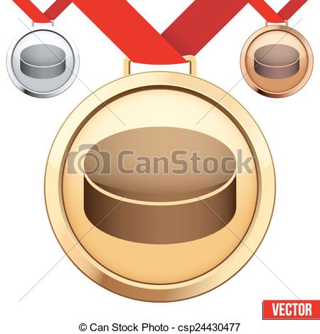 Vectors Illustration of Gold Medal with the symbol of puck ice.