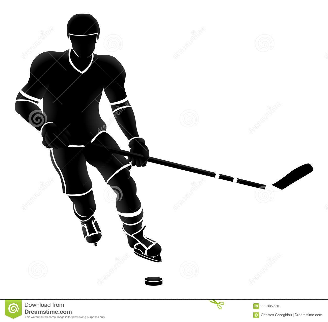 Ice Hockey Player Silhouette Stock Vector.